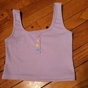 Pastel heart button ribbed crop tank